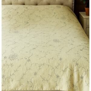 Pottery Barn Embroidered Linen Cotton Duvet Cover Paisley Floral King + 2 Shams